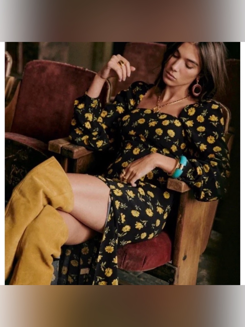 Sézane Shella Dress with black and yellow floral print